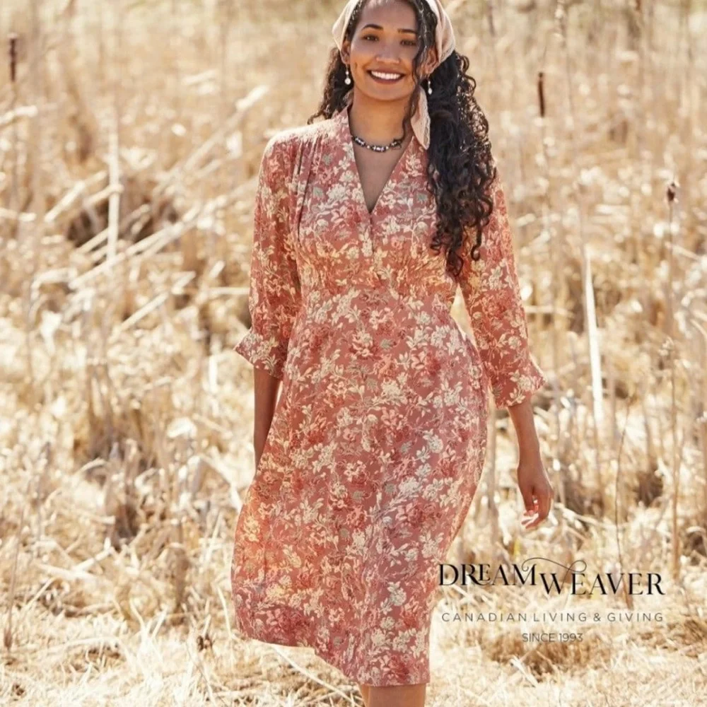 April Cornell Floral Print Wrap Front Chiffon Midi Dress - XL - Picture 13 of 13